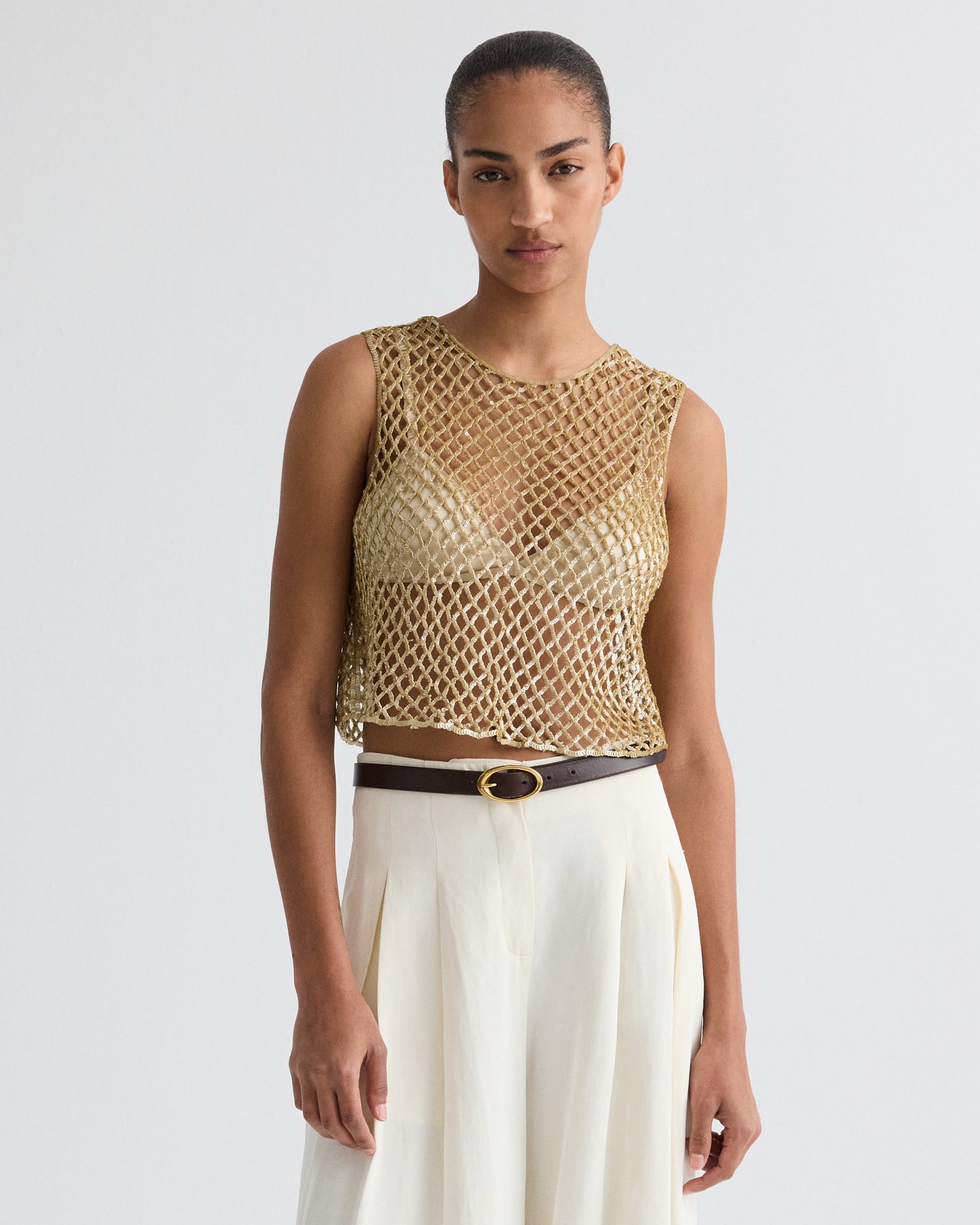 TWP Olive grey Sequined Muscle Tee in Sequin Netting view 2