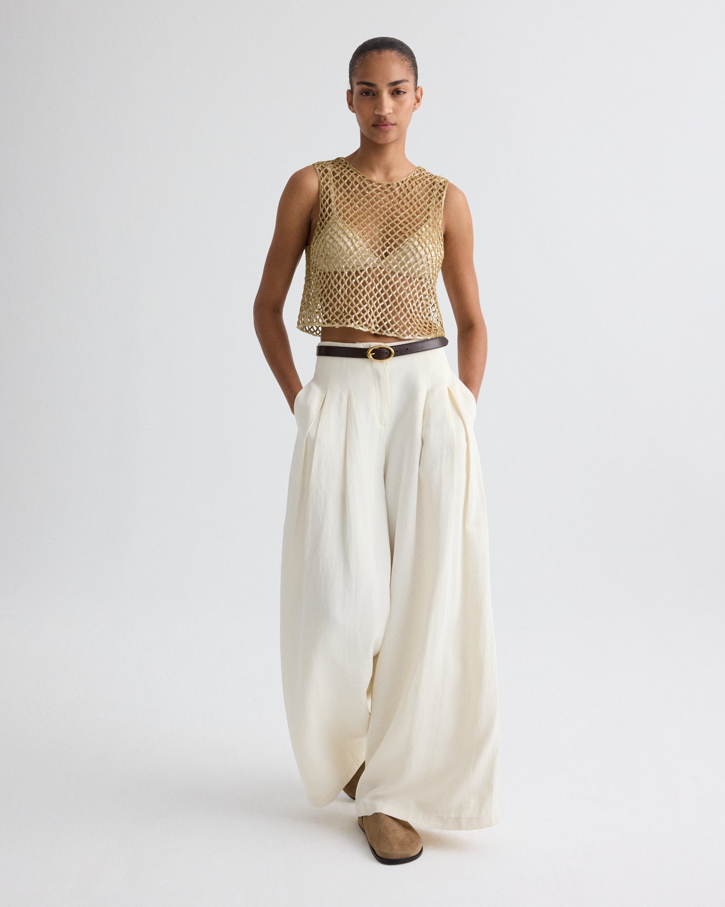 TWP Olive grey Sequined Muscle Tee in Sequin Netting view 4