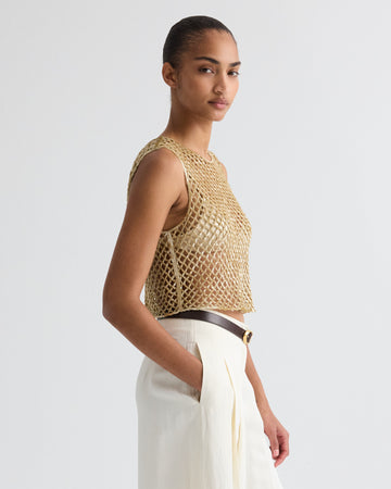 TWP Olive grey Sequined Muscle Tee in Sequin Netting view 1