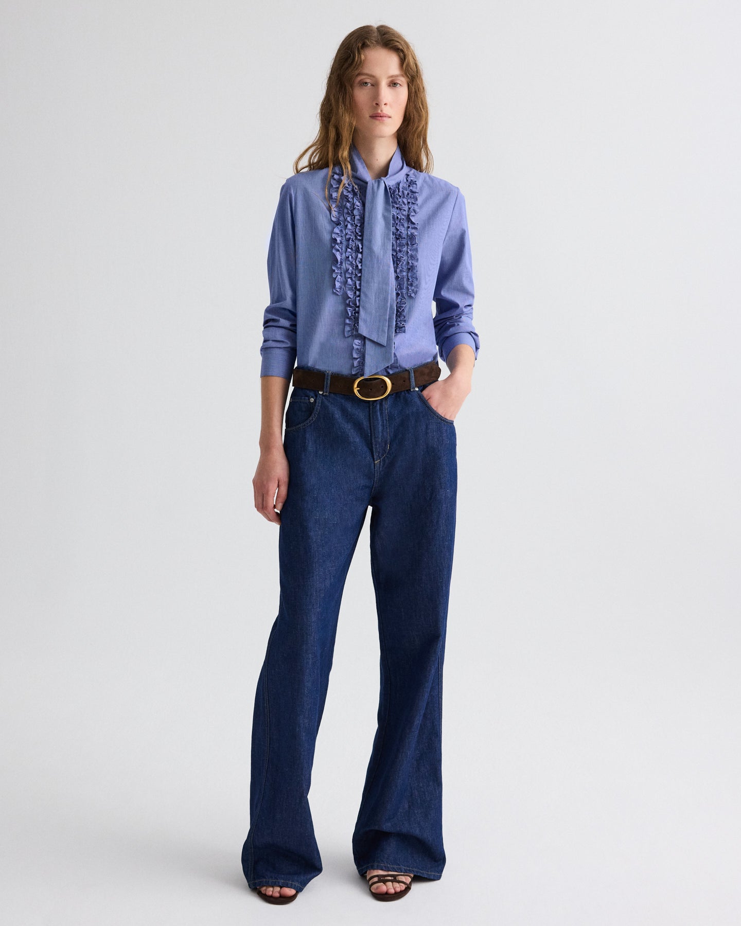 TWP White / navy Connor Top in Micro Check view 3