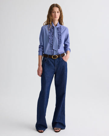 TWP White / navy Connor Top in Micro Check view 4