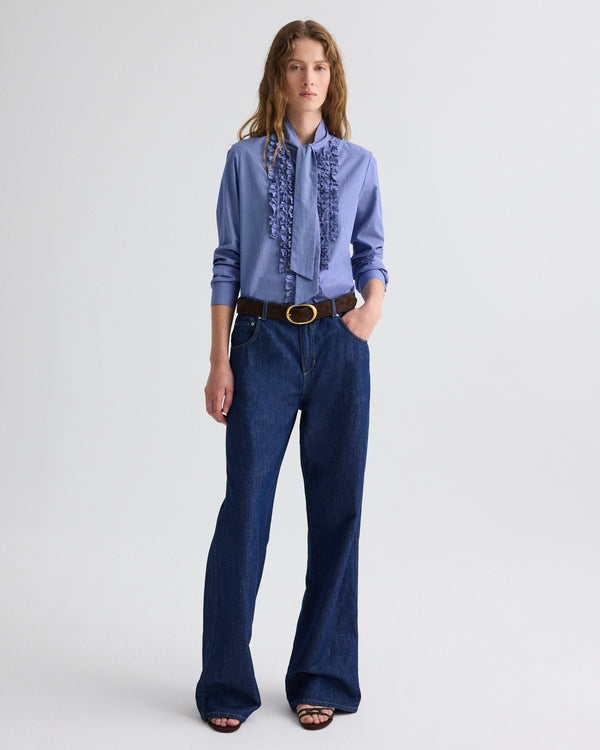 TWP White / navy Connor Top in Micro Check view 3