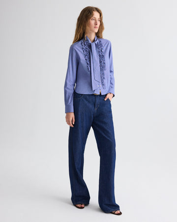 TWP White / navy Connor Top in Micro Check view 5