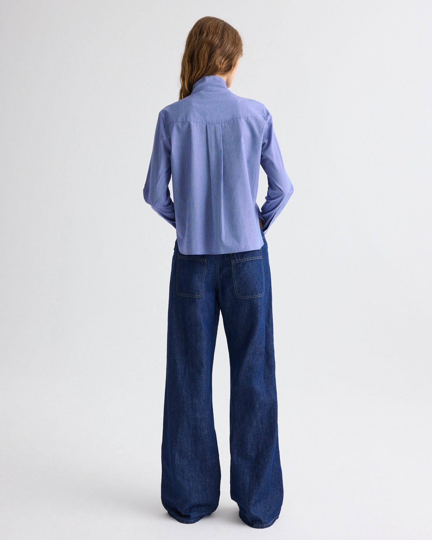 TWP White / navy Connor Top in Micro Check view 5