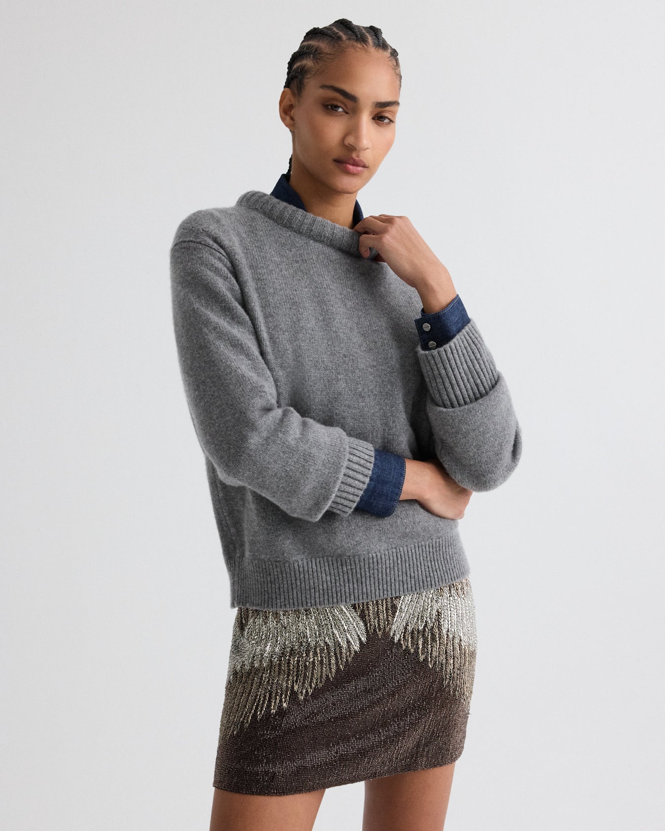 TWP Medium heather grey Stevie Sweater in Italian Cashmere view 2