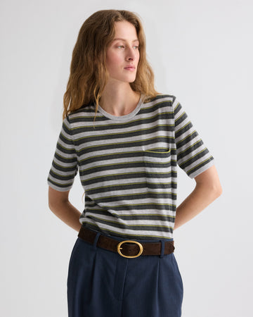 TWP Beetle multi Striped True Crewneck in Superfine Cashmere view 1