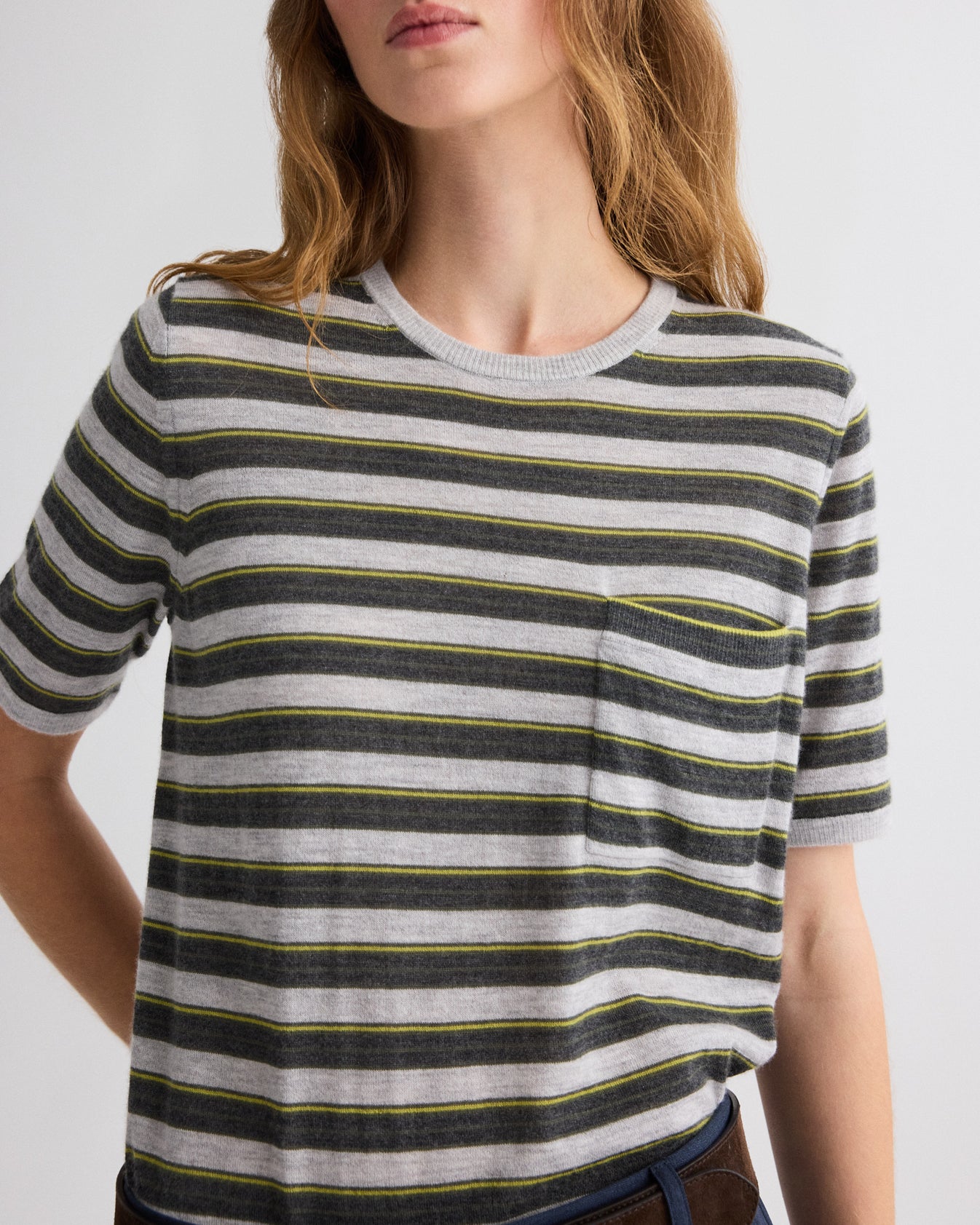 TWP Beetle multi Striped True Crewneck in Superfine Cashmere view 3