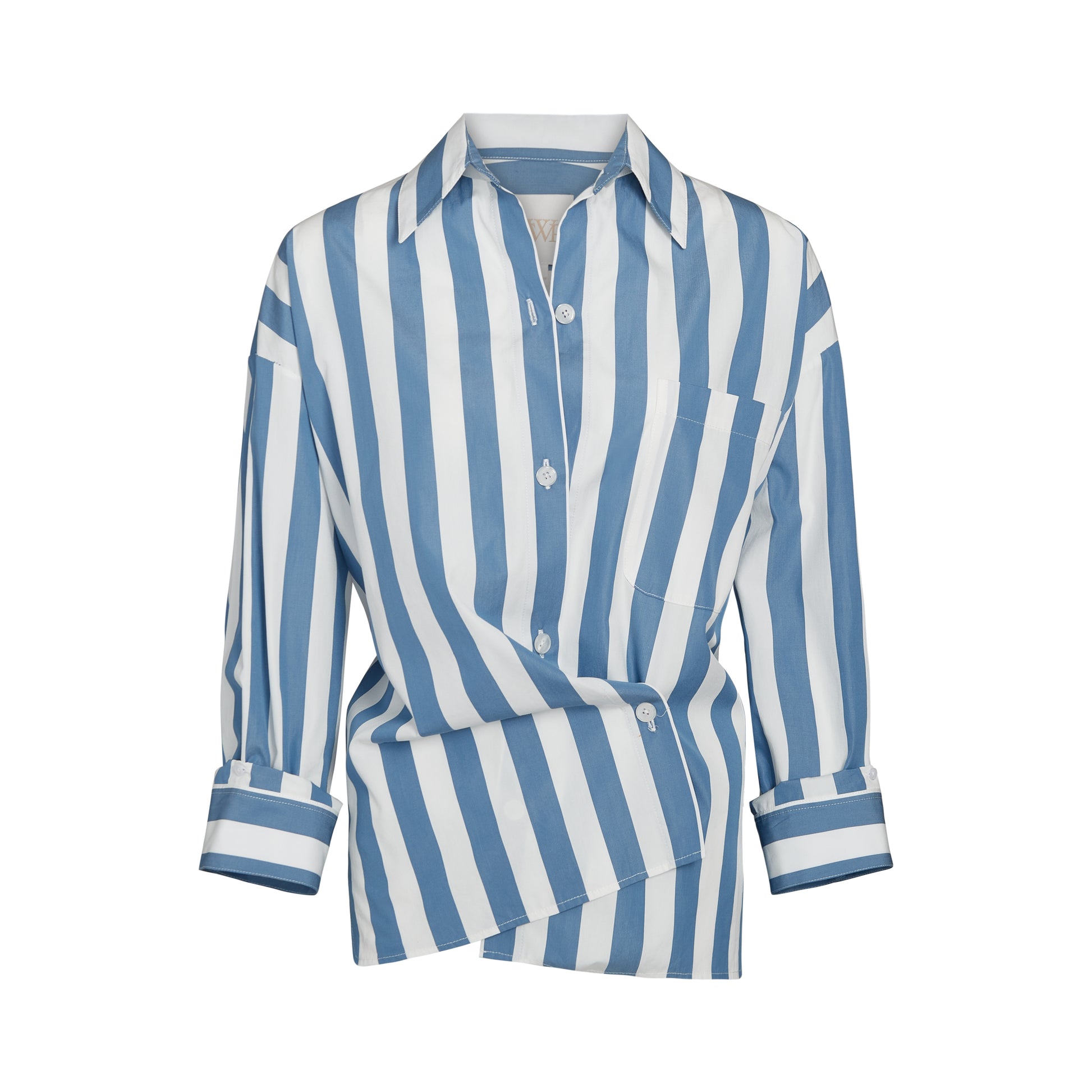 TWP White / vintage denim Earl Shirt in Wide Stark Stripe view 5