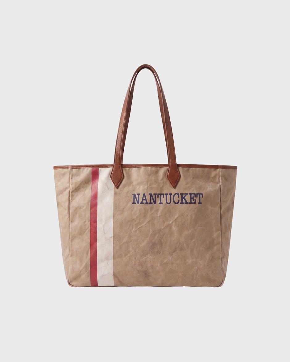 TWP Tan / karanda red Nantucket Tote Bag in Coated Cotton Canvas view 1