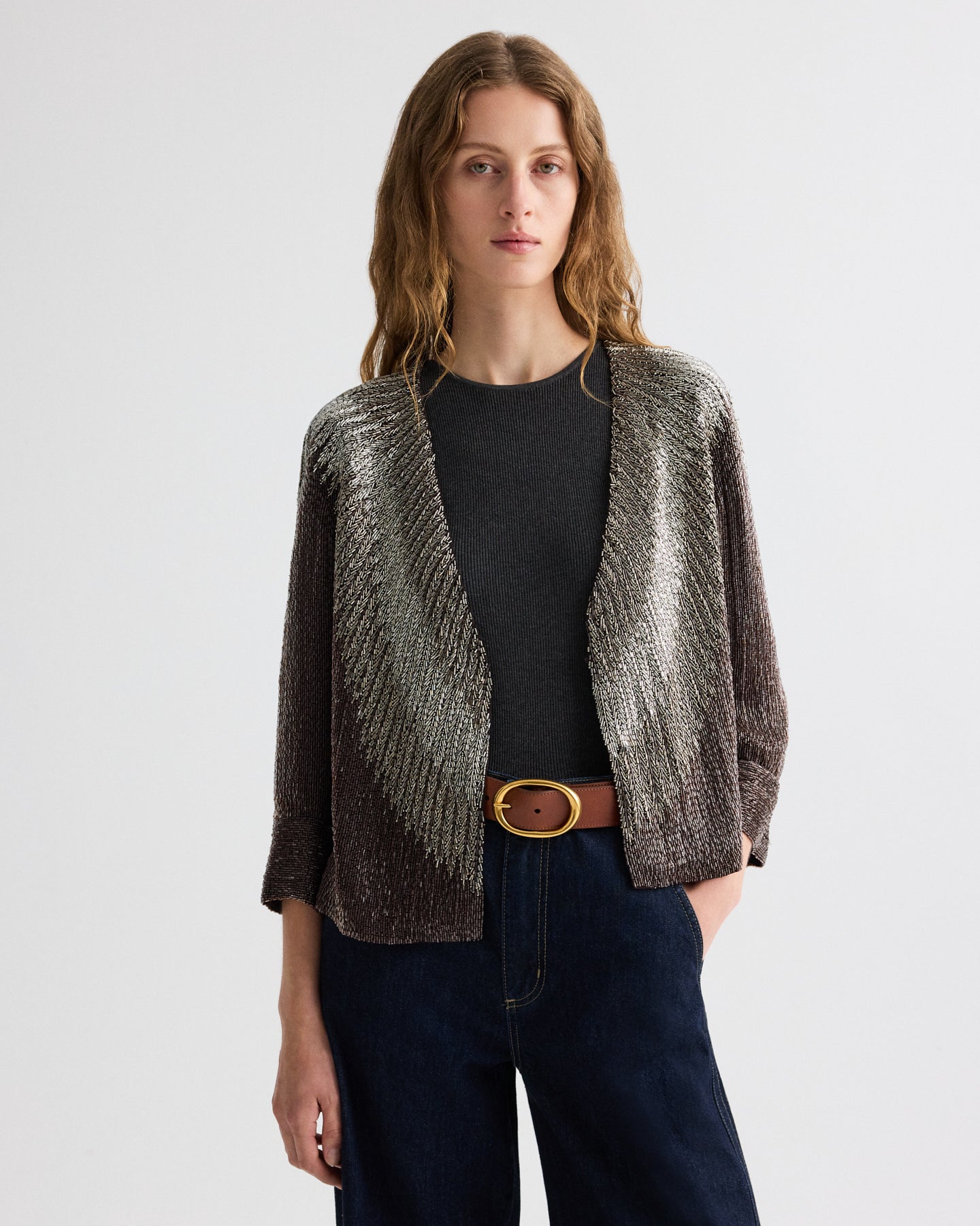 TWP Dark chocolate / gunmetal She Talks to Angels Jacket in Bugle Beads view 1