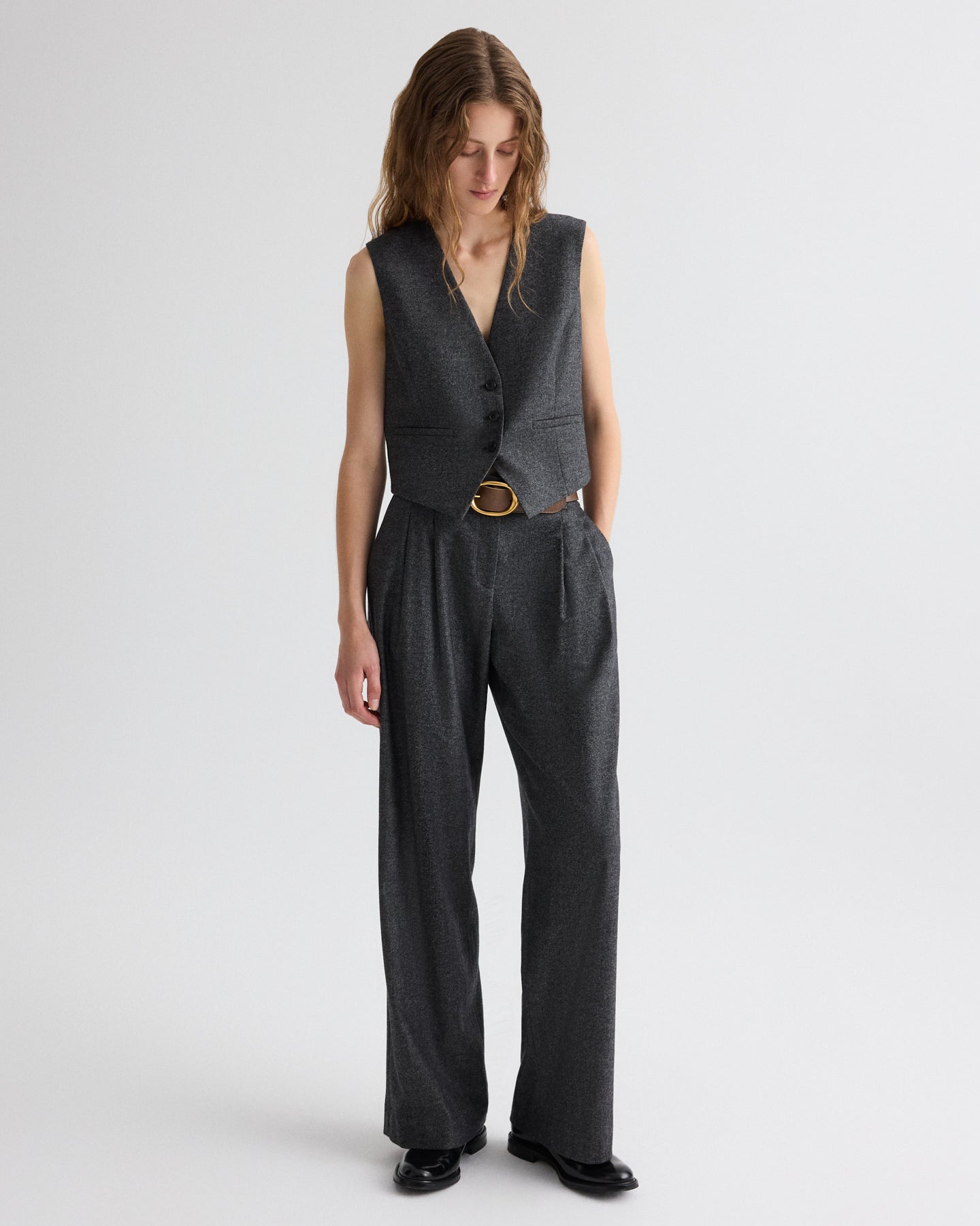 TWP Medium heather grey Mila Vest in Fancy Wool Flannel view 3