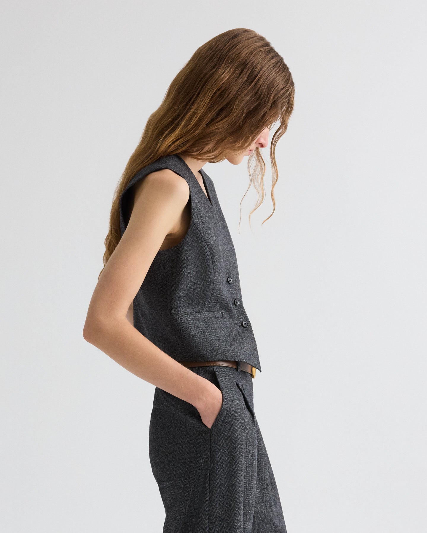 TWP Medium heather grey Mila Vest in Fancy Wool Flannel view 4