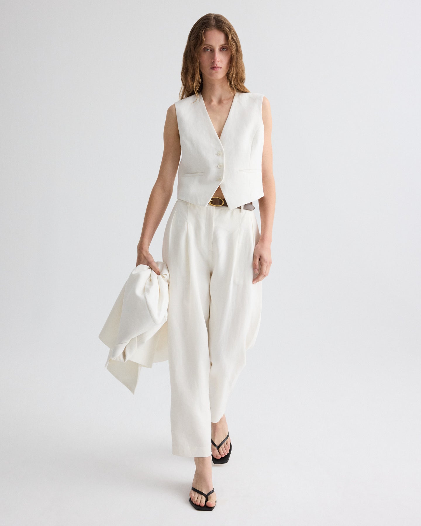 TWP Ivoire Mila Vest in Plain Weave Linen view 3