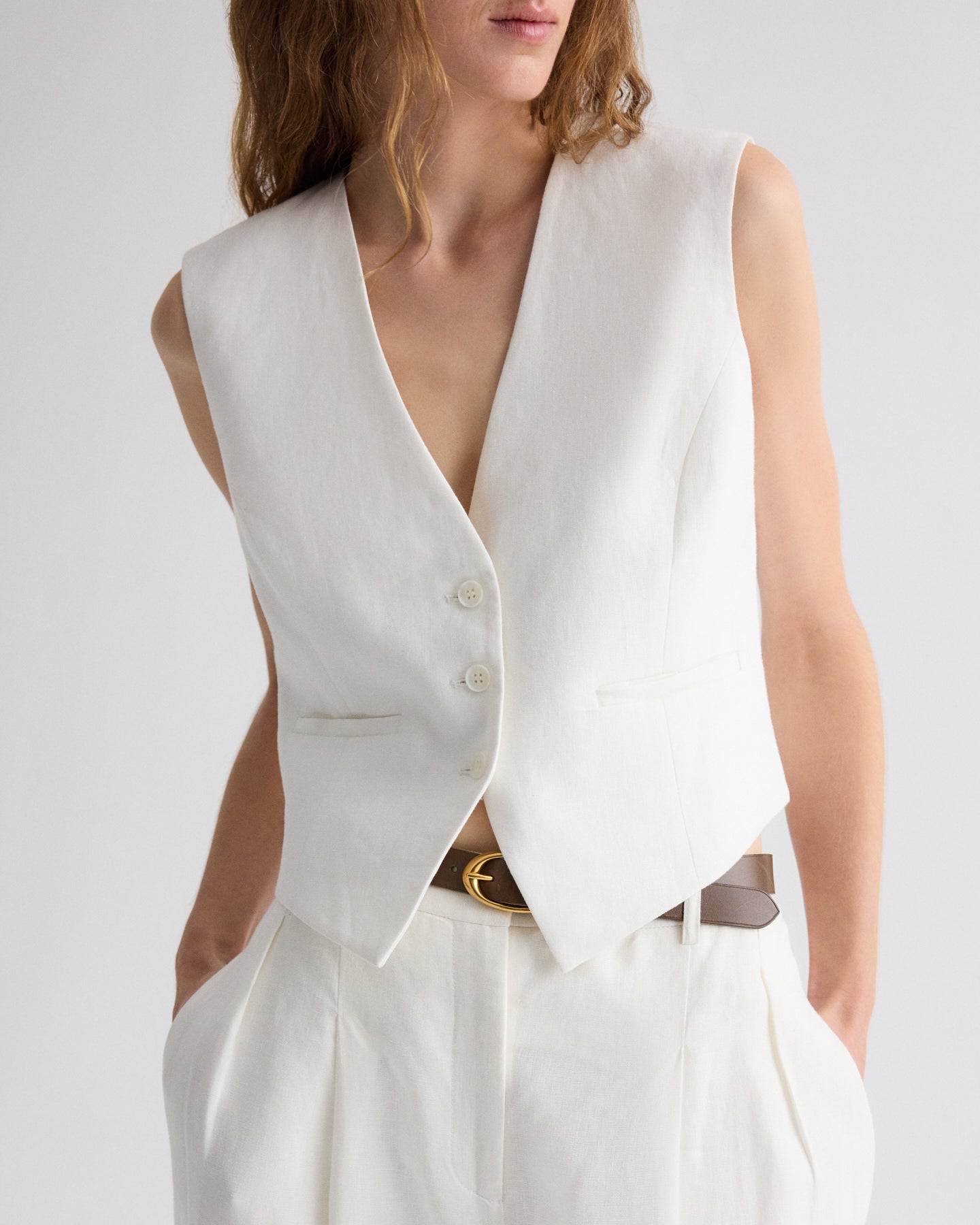 TWP Ivoire Mila Vest in Plain Weave Linen view 2