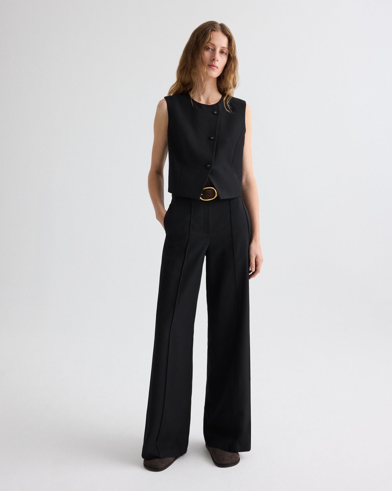 TWP Black Perry Vest in Compact Tux Suiting view 1