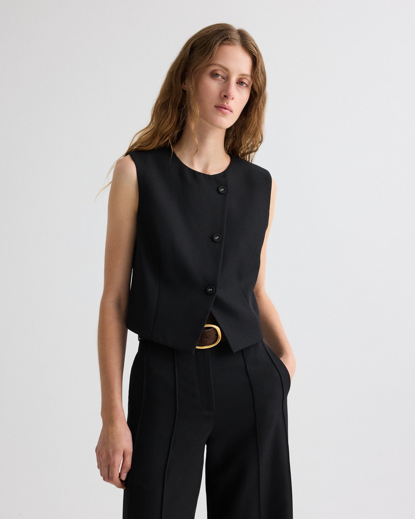 TWP Black Perry Vest in Compact Tux Suiting view 2