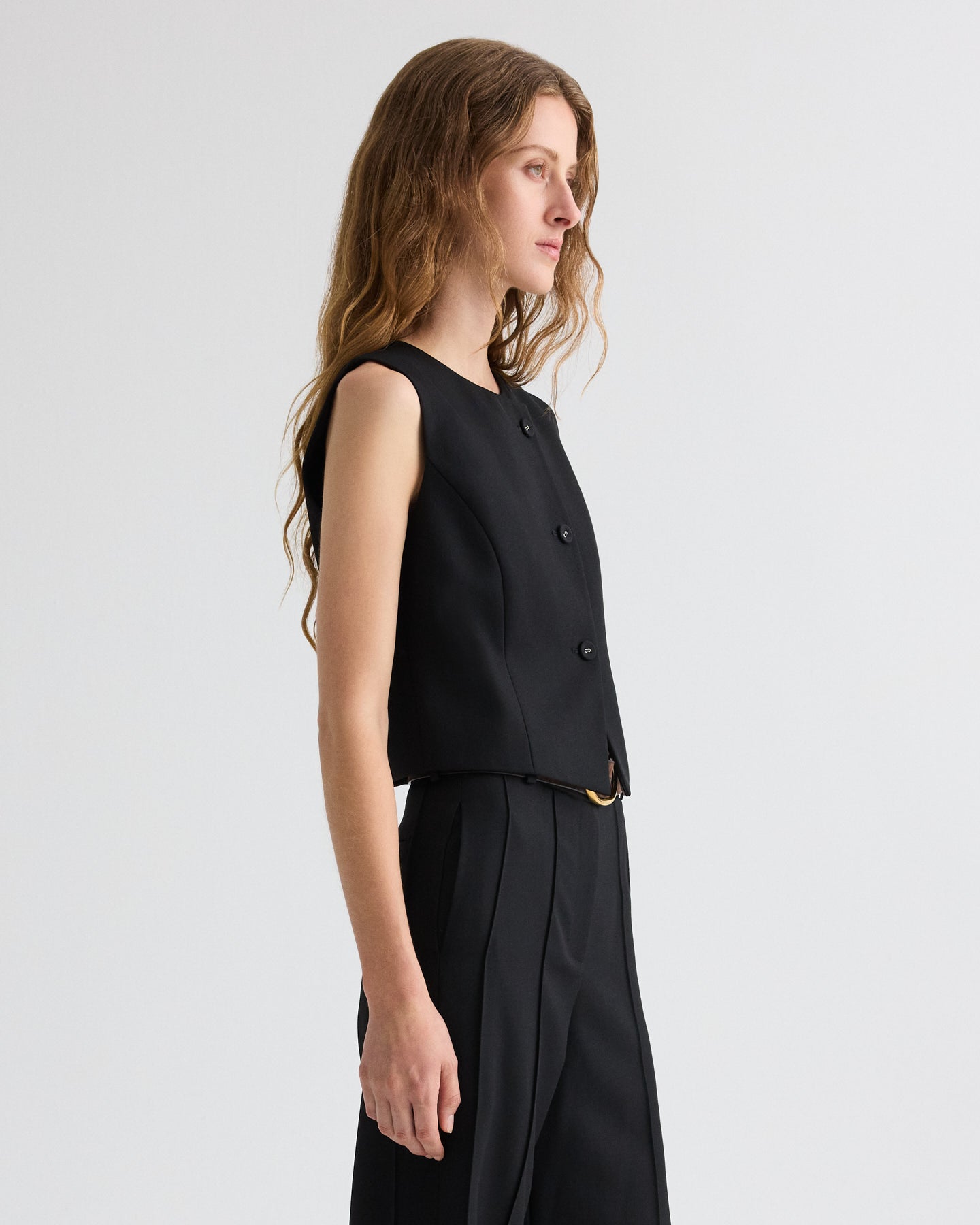 TWP Black Perry Vest in Compact Tux Suiting view 4