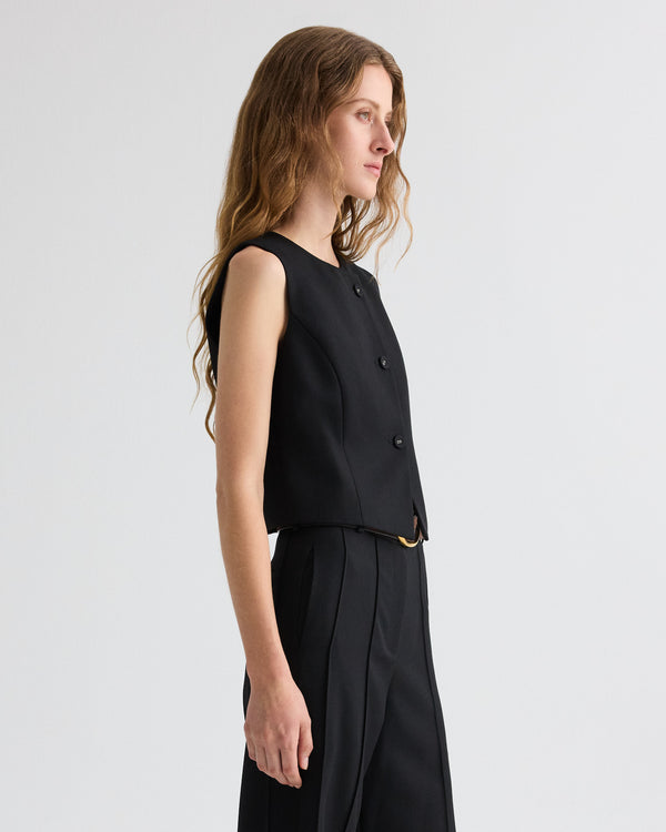 TWP Black Perry Vest in Compact Tux Suiting view 4