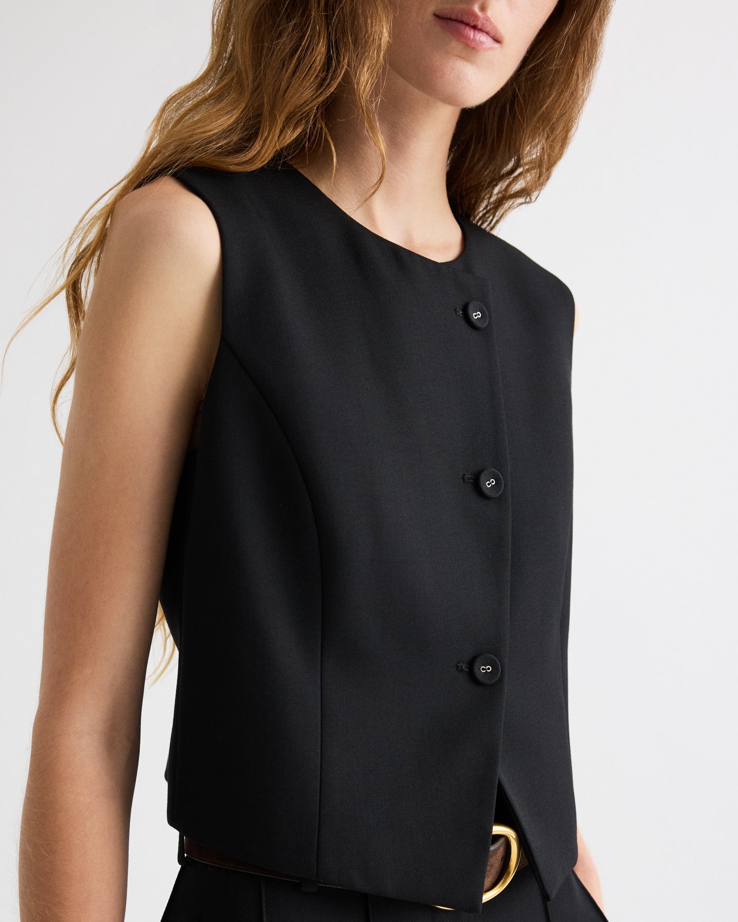 TWP Black Perry Vest in Compact Tux Suiting view 3