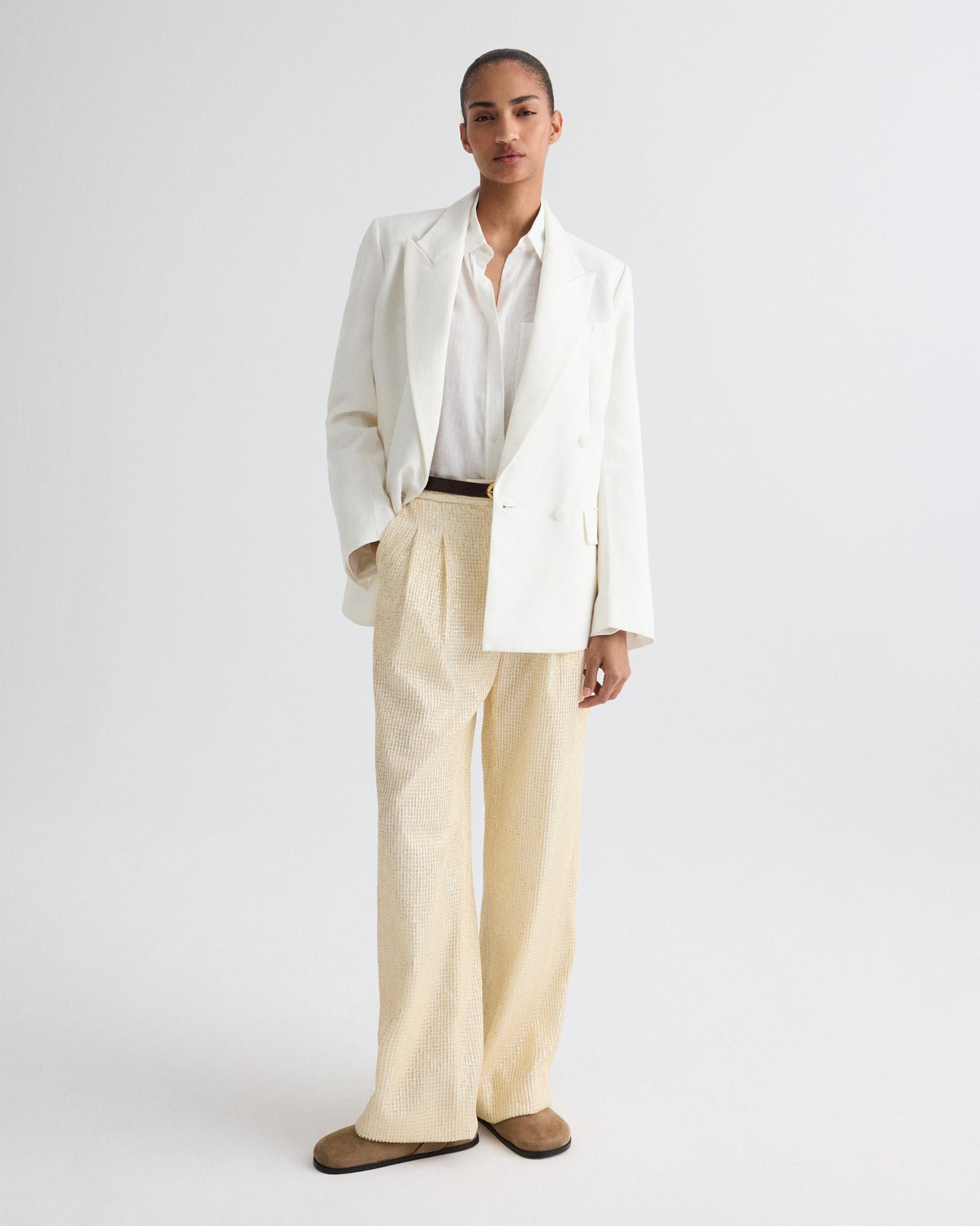 TWP Ivoire Harper Blazer in Weave Linen view 3