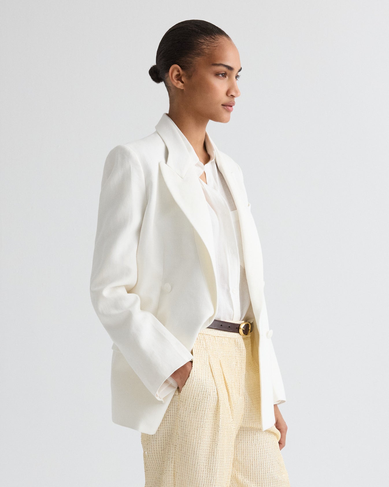 TWP Ivoire Harper Blazer in Weave Linen view 4