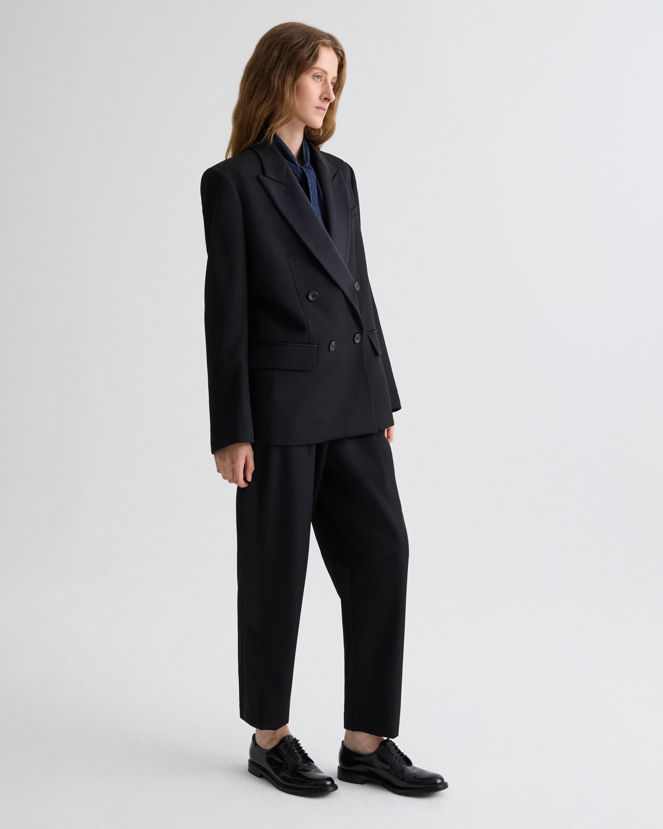 TWP Black Harper Blazer in Compact Tux Suiting view 4