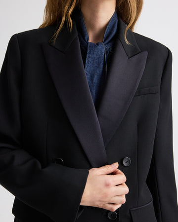 TWP Black Harper Blazer in Compact Tux Suiting view 2