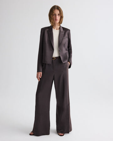 TWP Chocolate torte Sawyer Blazer in Shiny Viscose Wool Satin view 3