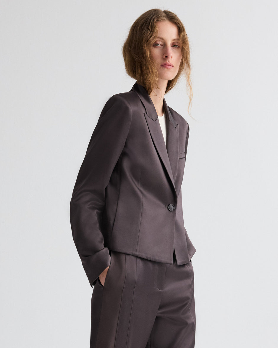 TWP Chocolate torte Sawyer Blazer in Shiny Viscose Wool Satin view 1