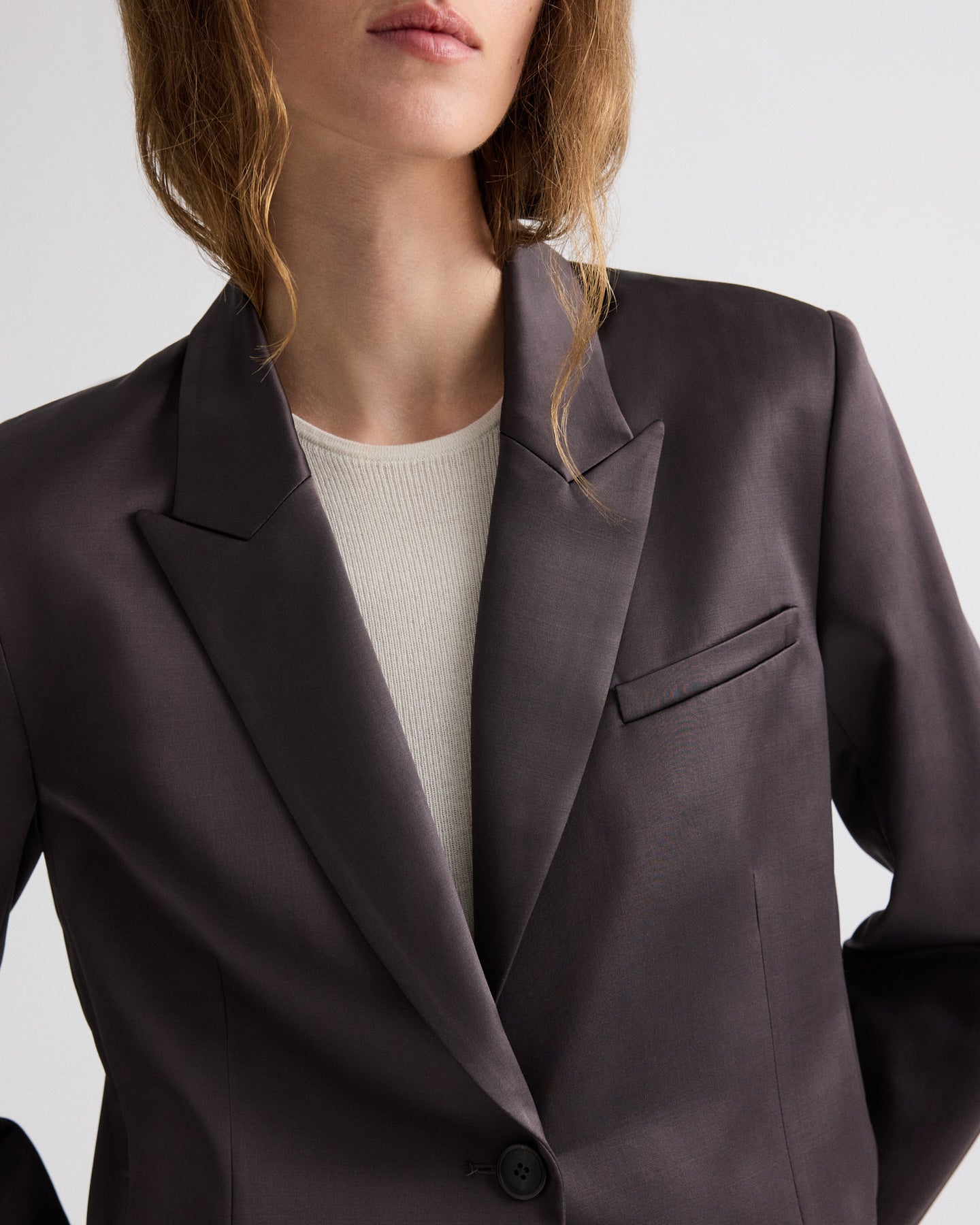 TWP Chocolate torte Sawyer Blazer in Shiny Viscose Wool Satin view 4
