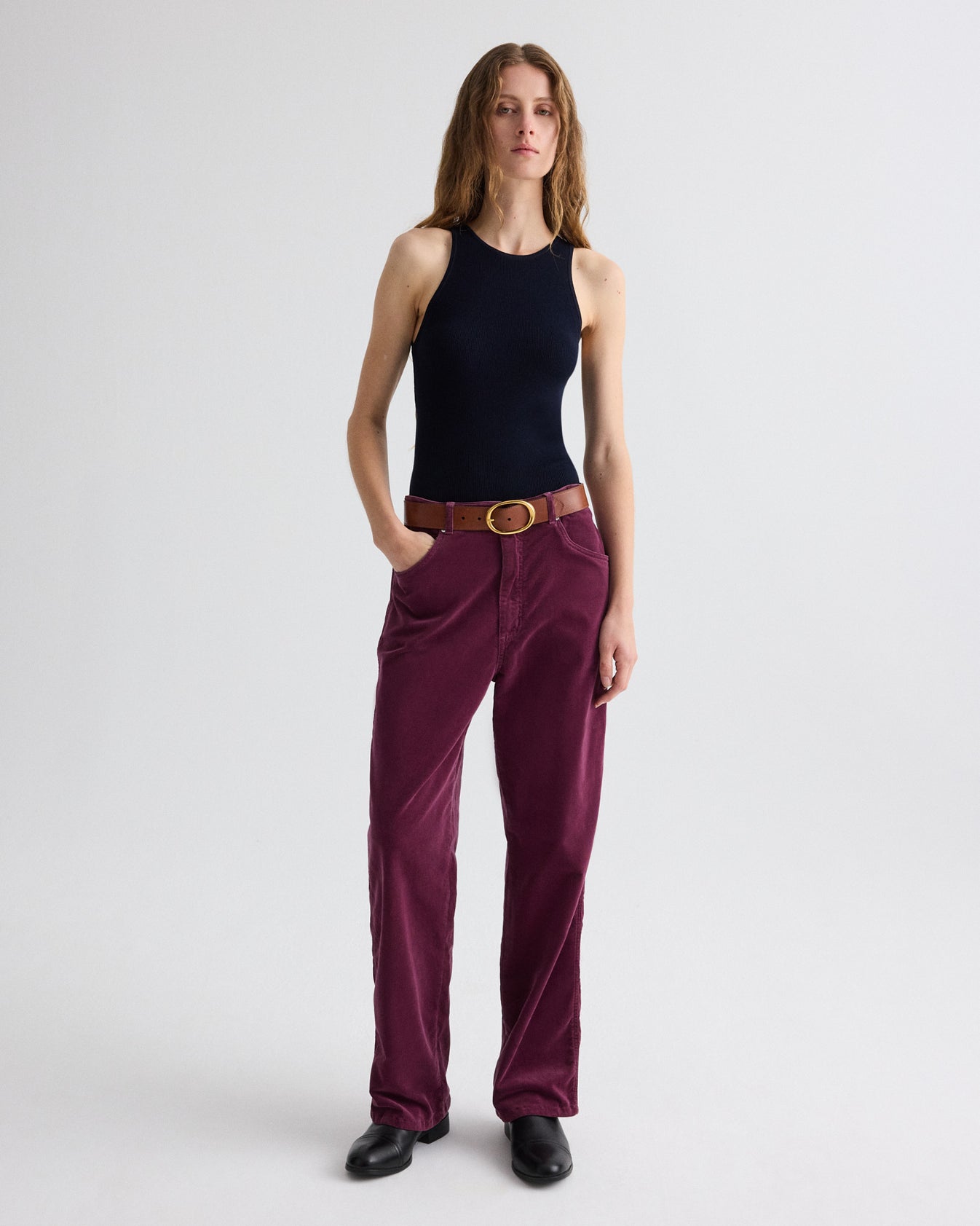 TWP Mauve wine Easy Boy Pant in Baby Corduroy view 1