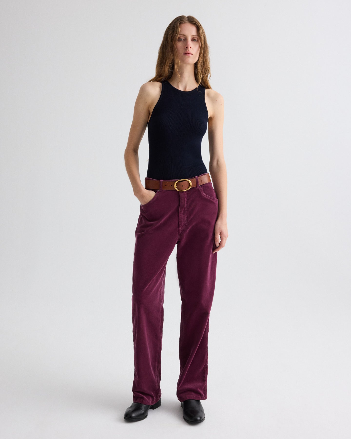 TWP Mauve wine Easy Boy Pant in Baby Corduroy view 1