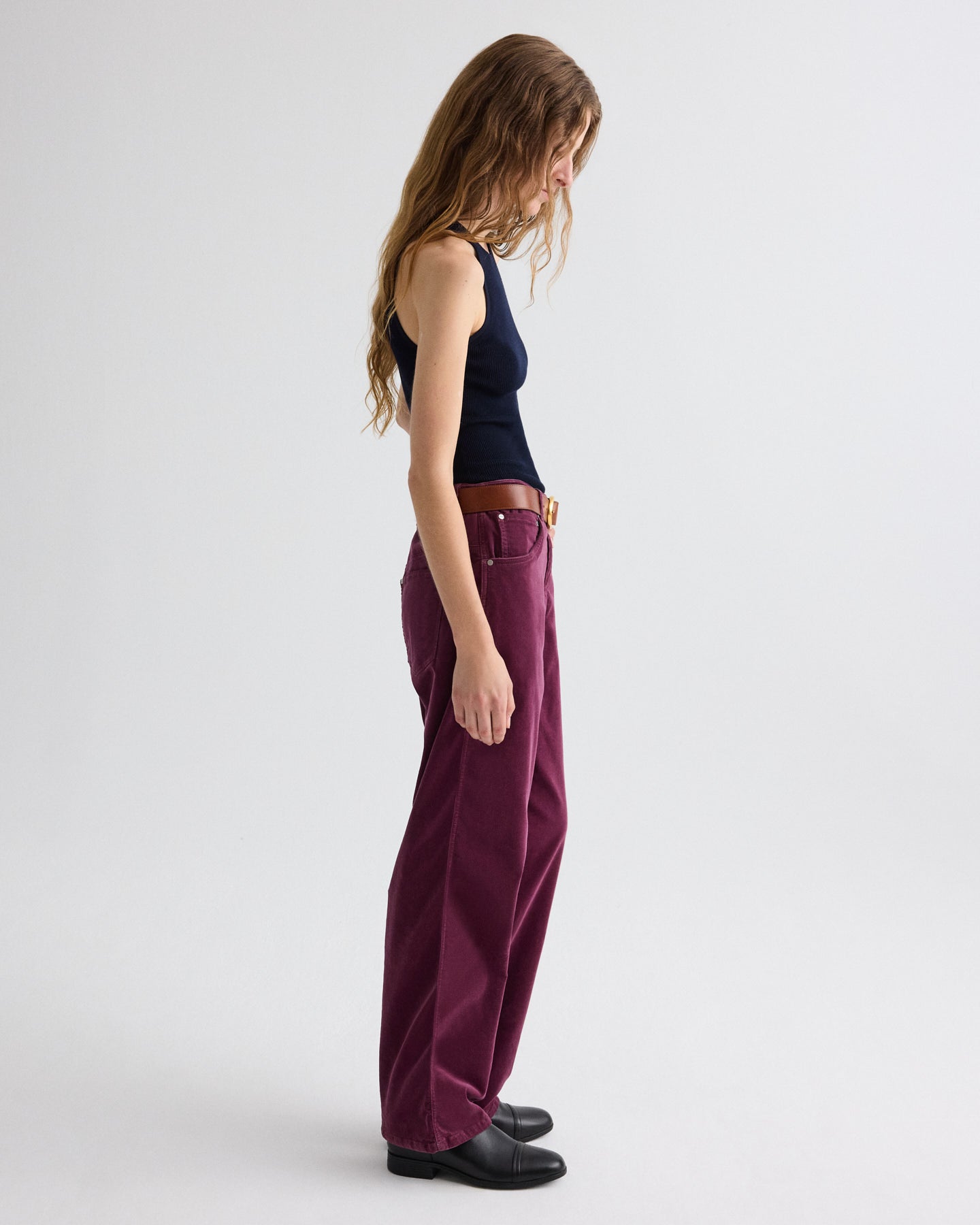 TWP Mauve wine Easy Boy Pant in Baby Corduroy view 4