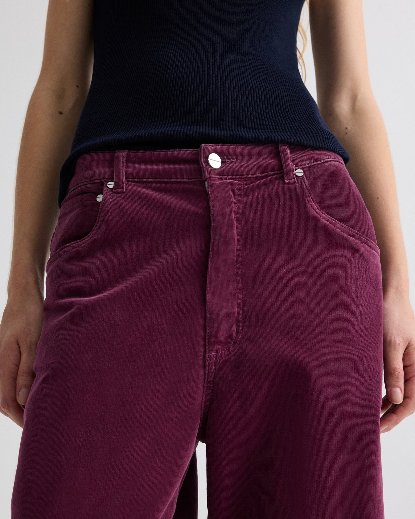 TWP Mauve wine Easy Boy Pant in Baby Corduroy view 2