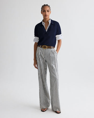 TWP Indigo / white Sulli Pant in Clear Sequin on Stripe view 2