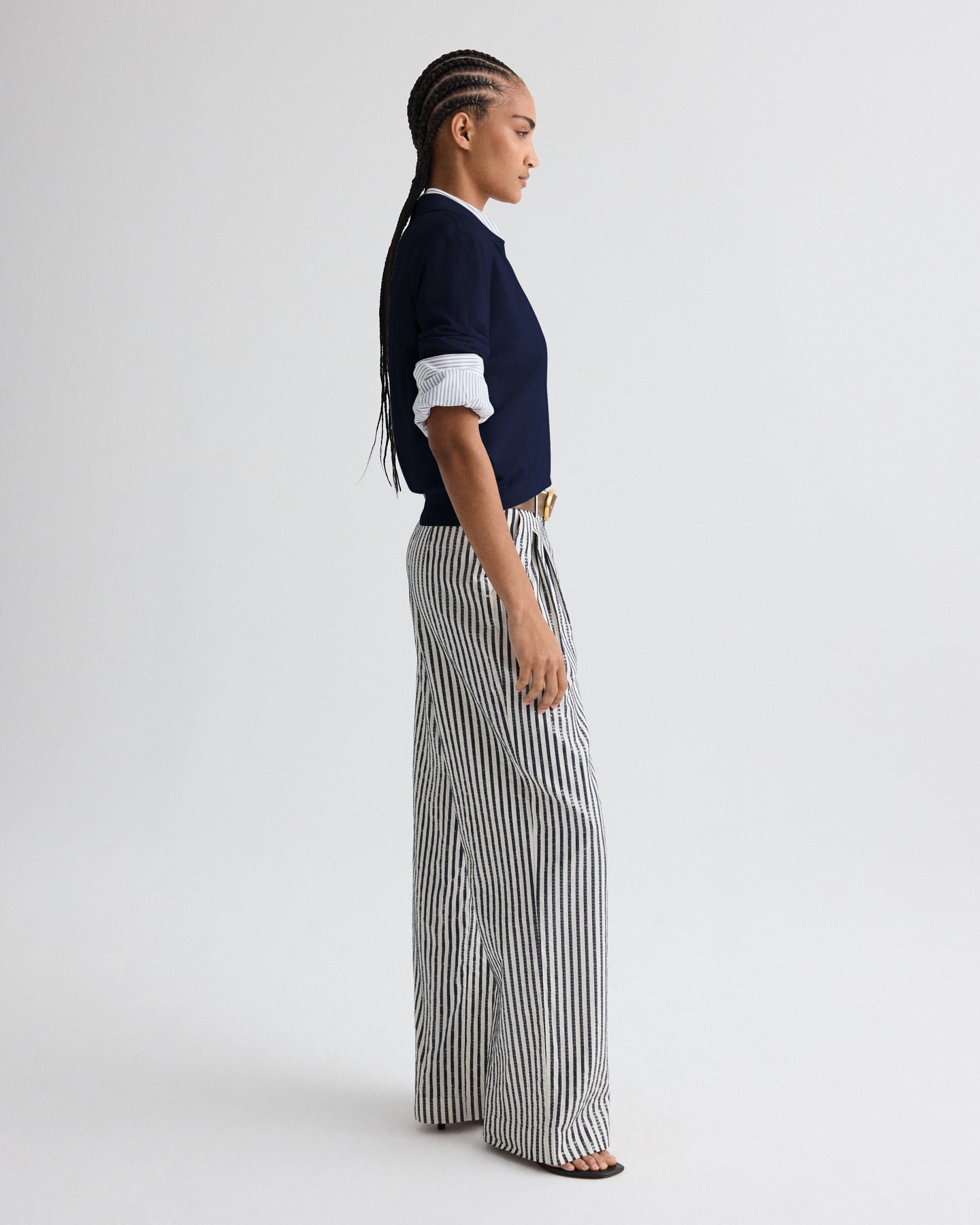 TWP Indigo / white Sulli Pant in Clear Sequin on Stripe view 4