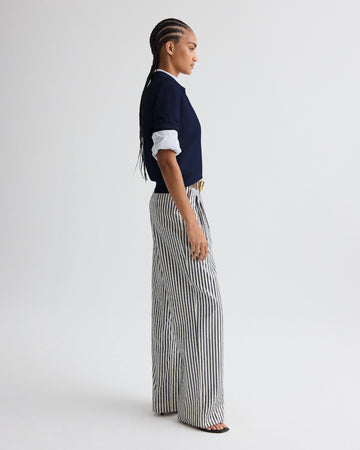 TWP Indigo / white Sulli Pant in Clear Sequin on Stripe view 4