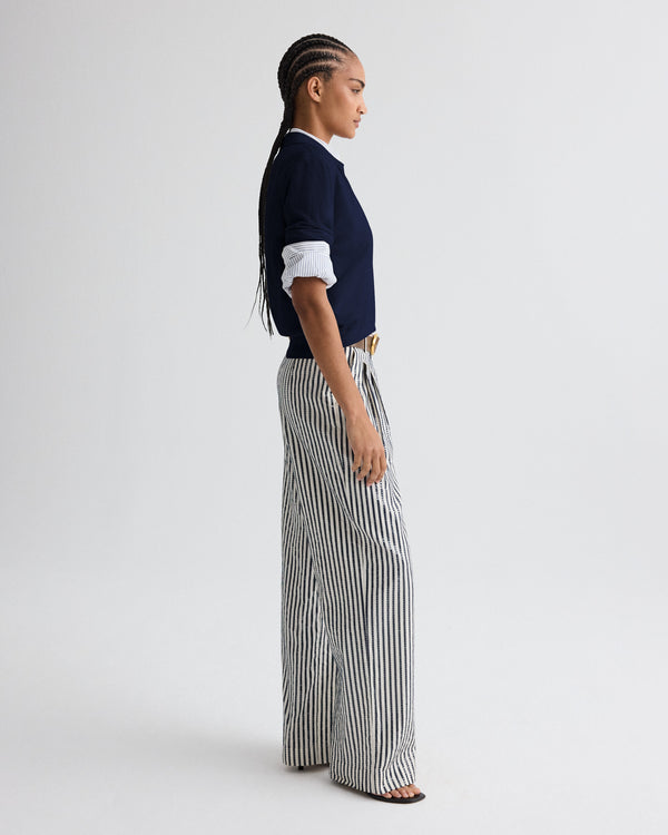 TWP Indigo / white Sulli Pant in Clear Sequin on Stripe view 4