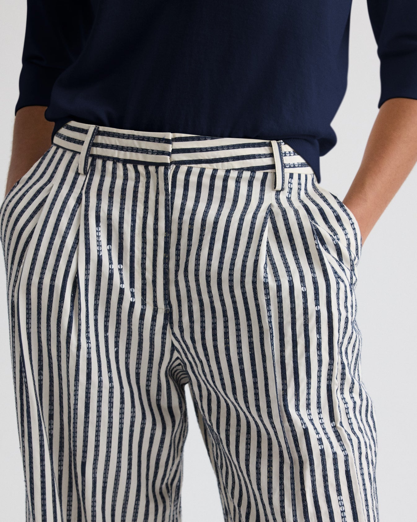 TWP Indigo / white Sulli Pant in Clear Sequin on Stripe view 3