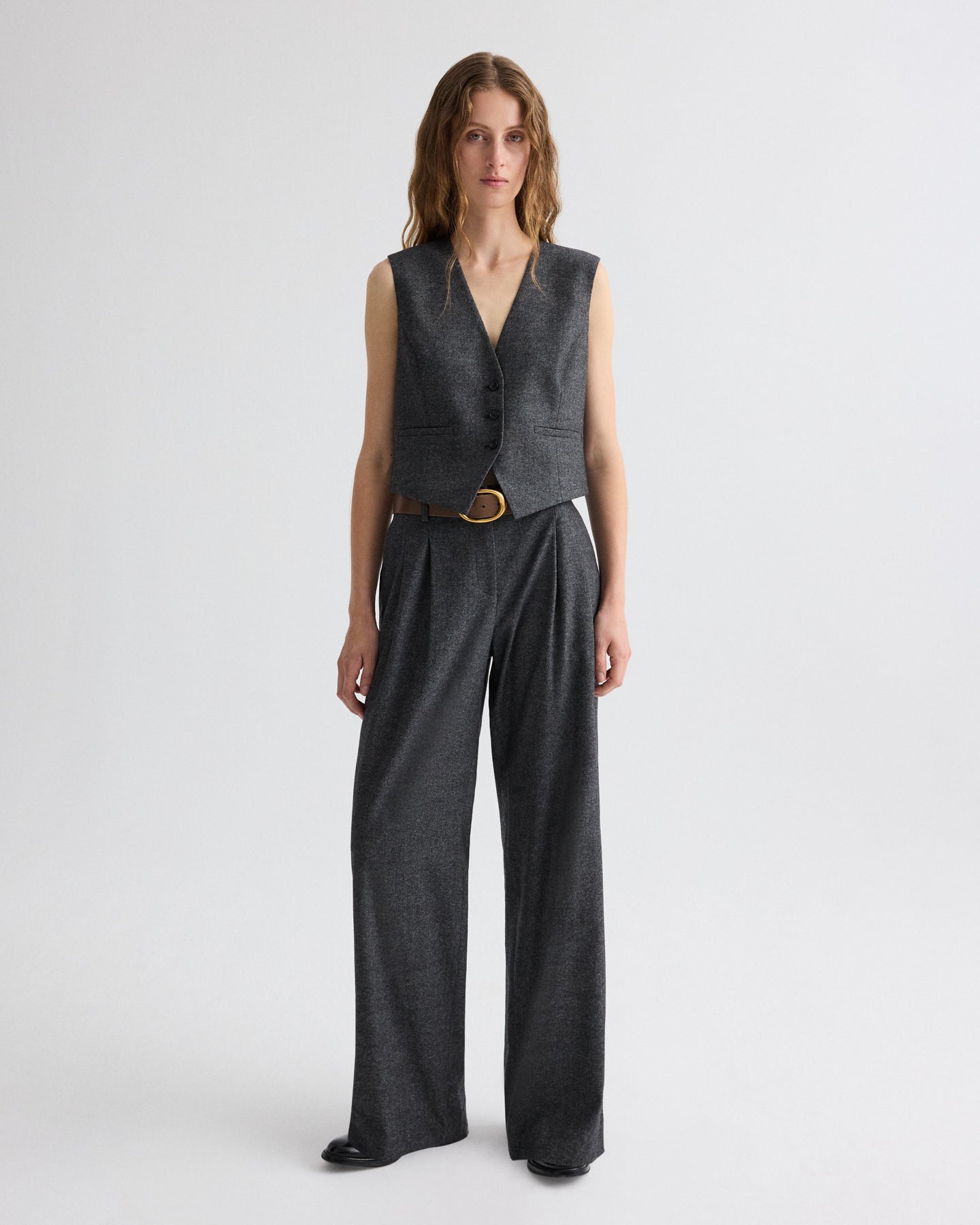 TWP Medium heather grey Sulli Pant in Fancy Wool Flannel view 3