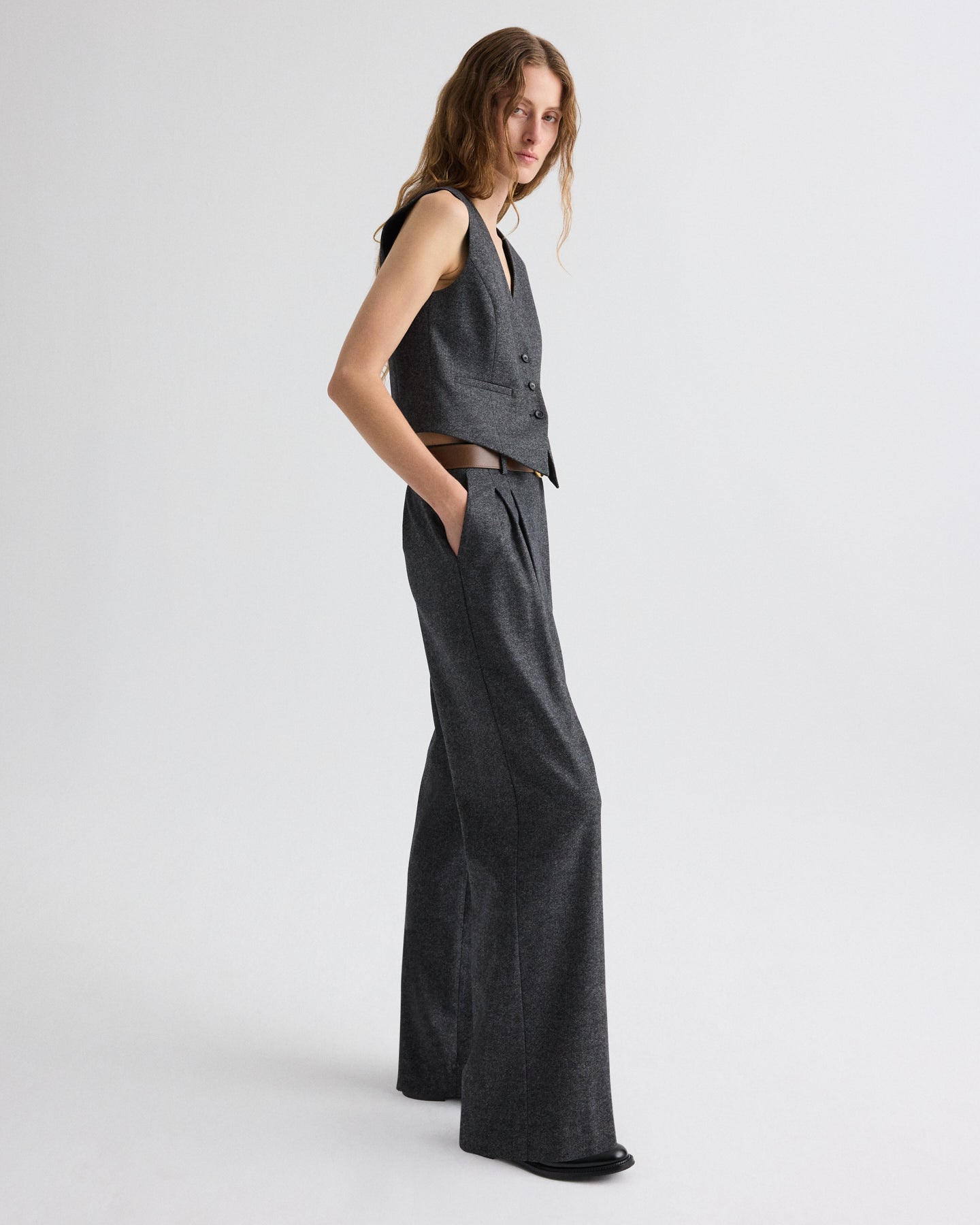 TWP Medium heather grey Sulli Pant in Fancy Wool Flannel view 4