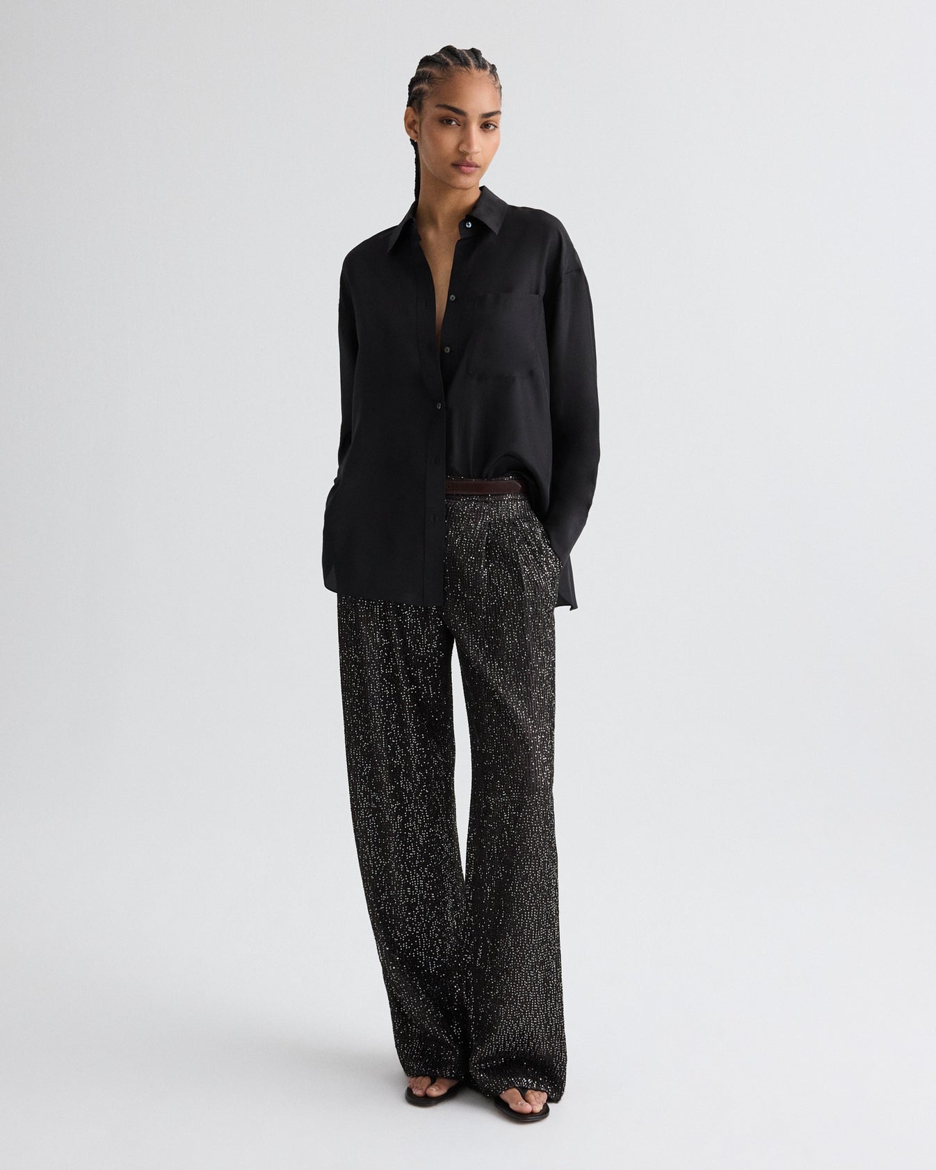 TWP Dark chocolate / silver Sulli Pant in Mini Sequin Netting view 1