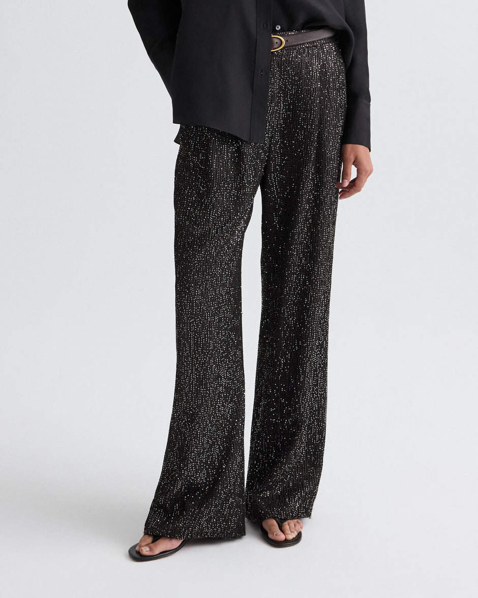 TWP Dark chocolate / silver Sulli Pant in Mini Sequin Netting view 2