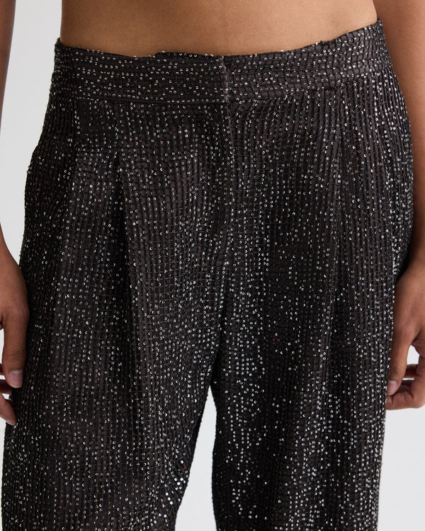 TWP Dark chocolate / silver Sulli Pant in Mini Sequin Netting view 3