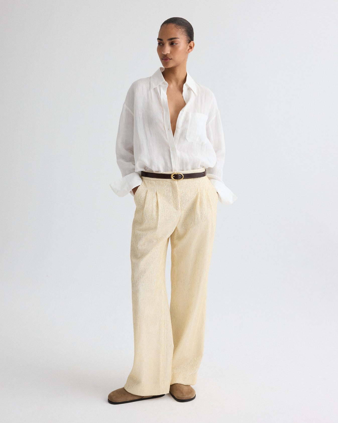 TWP Natural / gold Sulli Pant in Mini Sequin Netting view 1