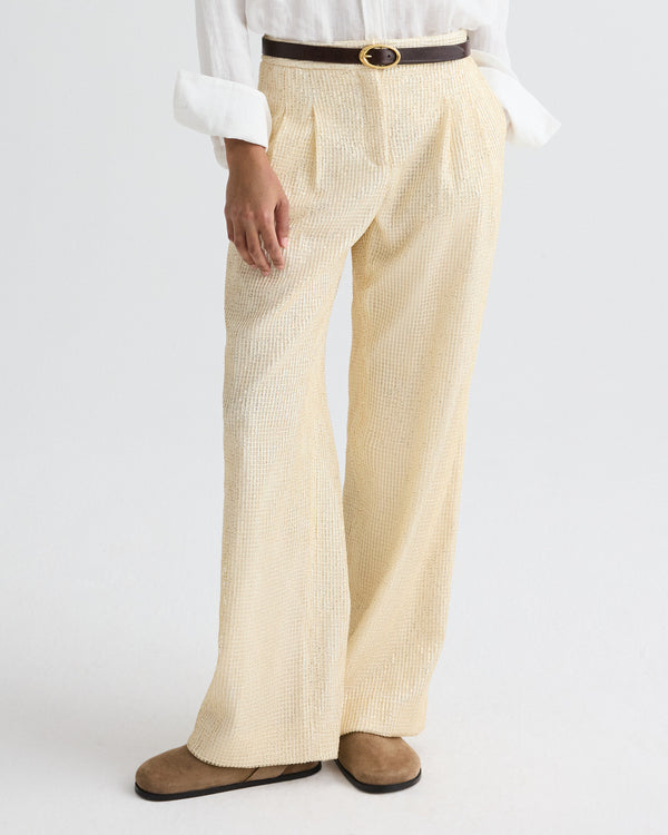 TWP Natural / gold Sulli Pant in Mini Sequin Netting view 2