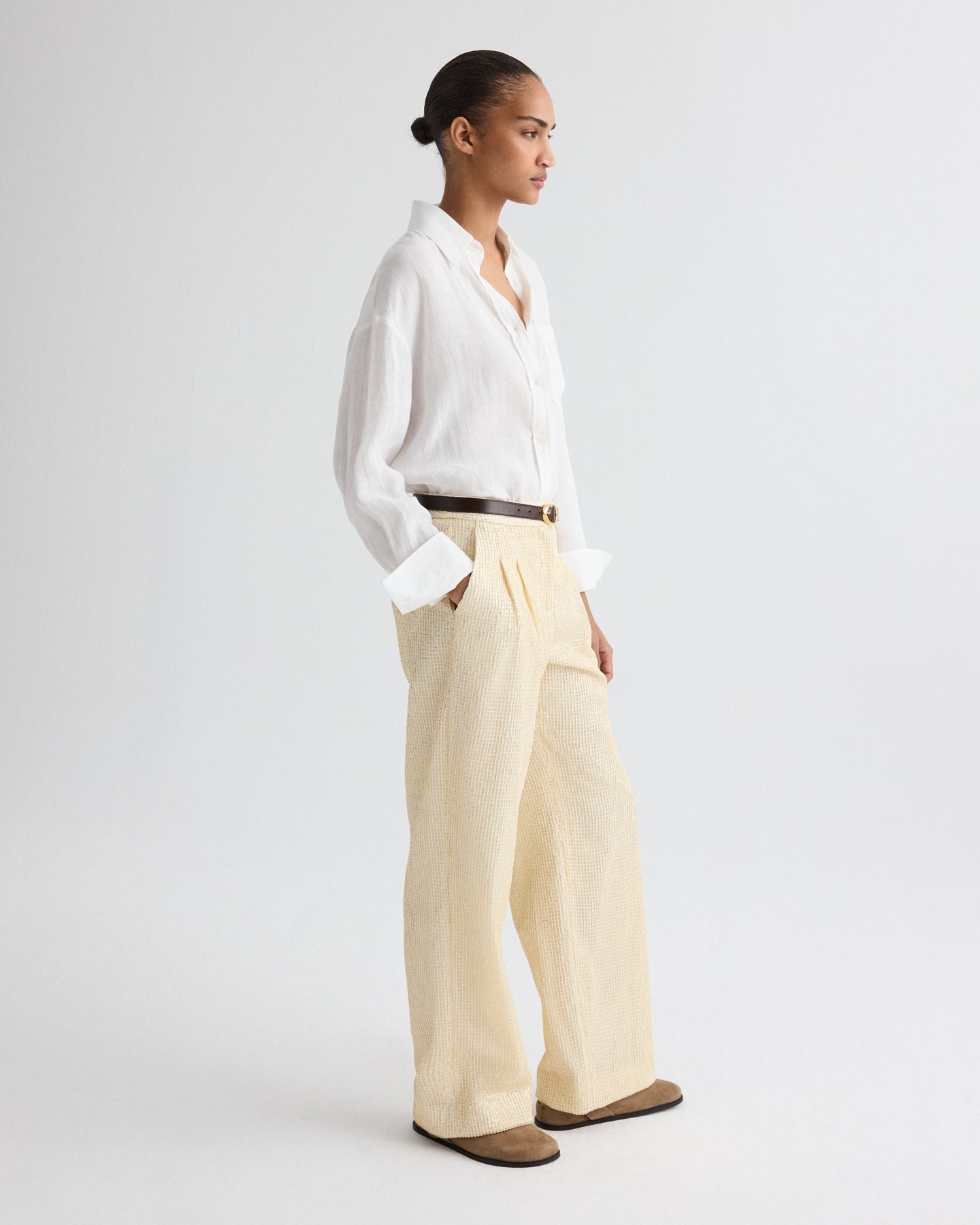 TWP Natural / gold Sulli Pant in Mini Sequin Netting view 3