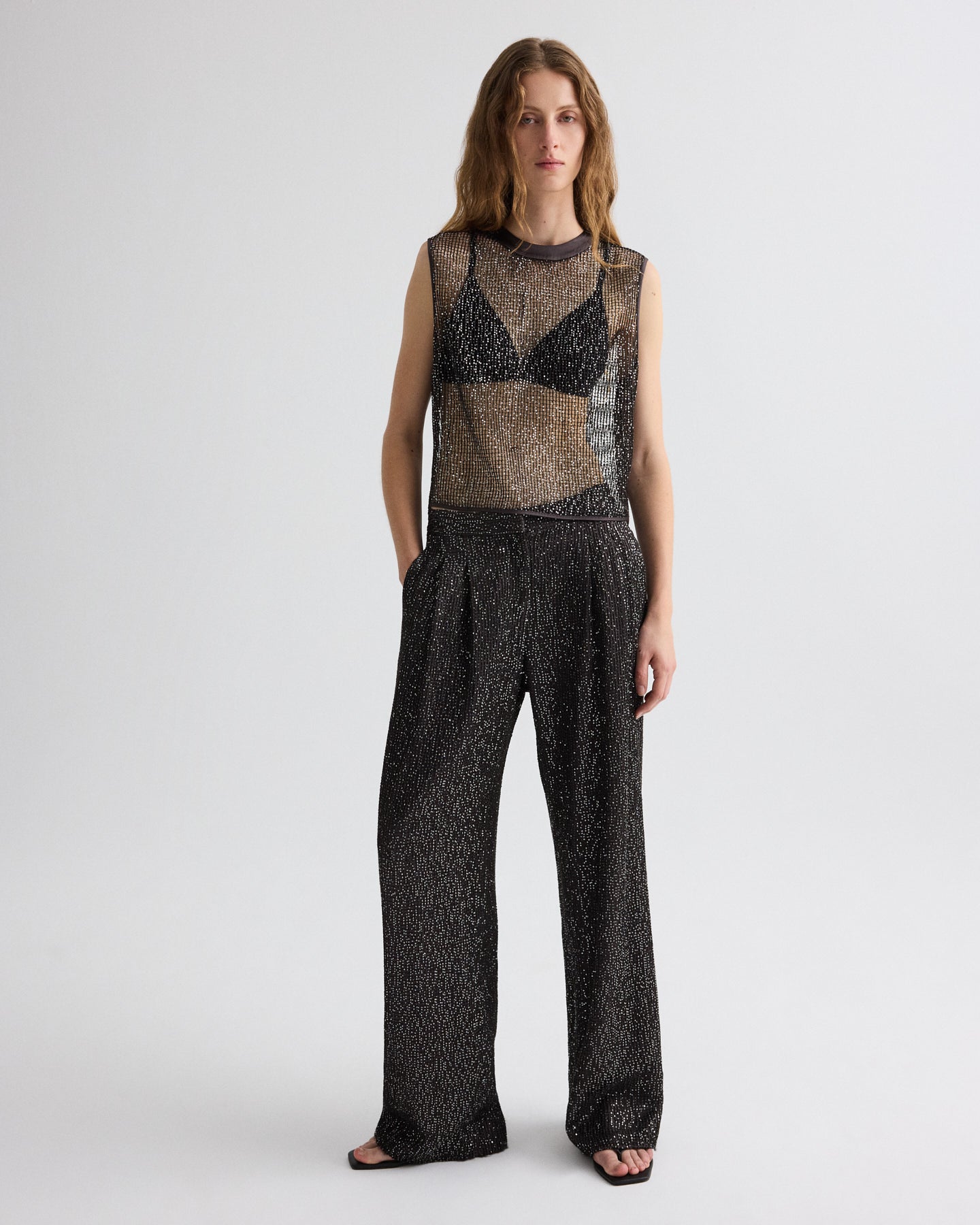 TWP Dark chocolate / silver Sulli Pant in Mini Sequin Netting view 6