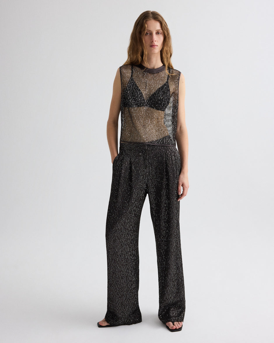 TWP Dark chocolate / silver Sulli Pant in Mini Sequin Netting view 6