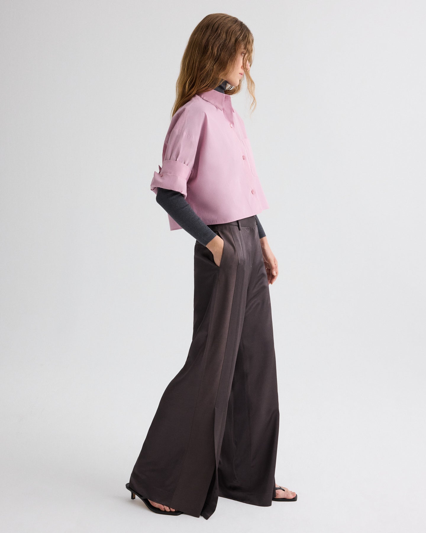 TWP Chocolate torte Taite Pant in Shiny Viscose Wool Satin view 1